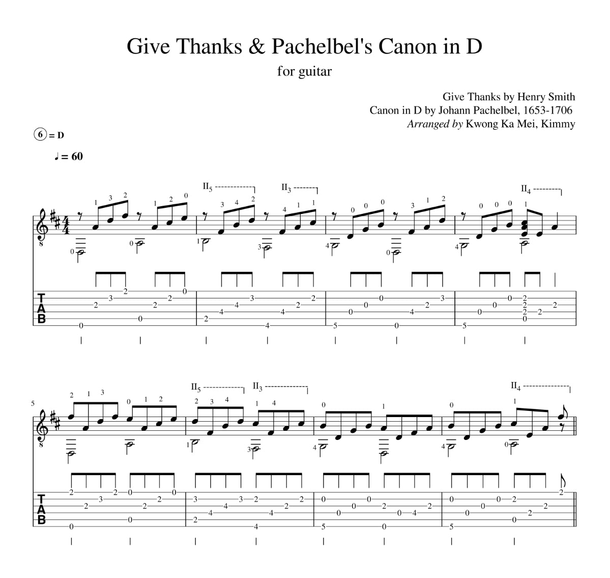 Sheet Tab Give Thanks Pachelbel S Canon In D Kimmy Kwong