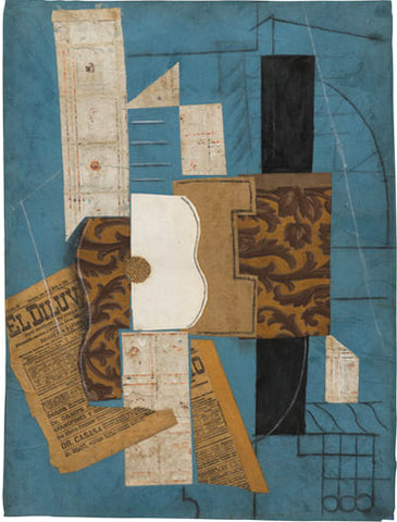 Pablo Picasso 'Guitar' 1913 - collaged newspaper, wallpaper on paper