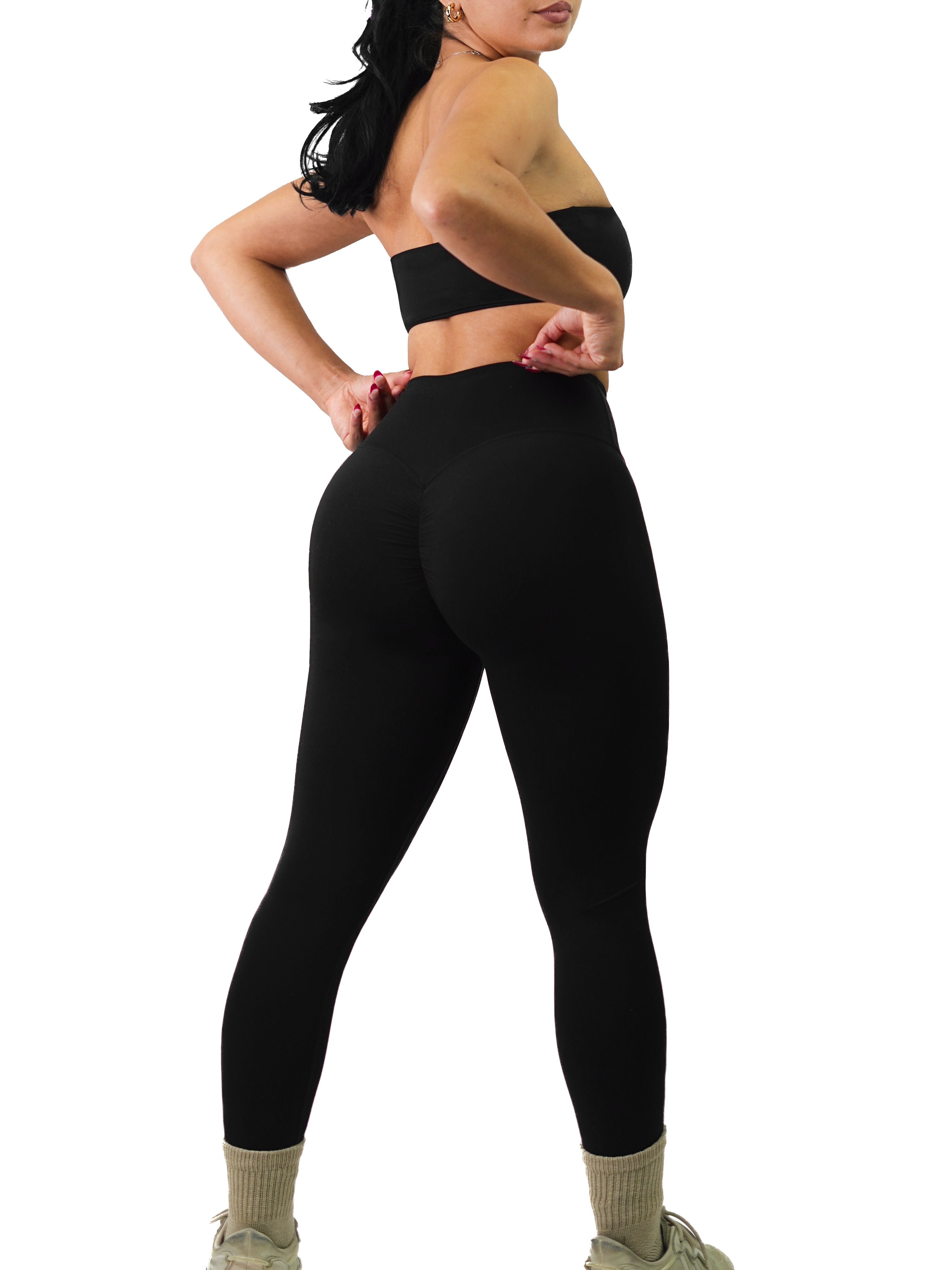 Low Back Scrunch Flare Leggings (Black)