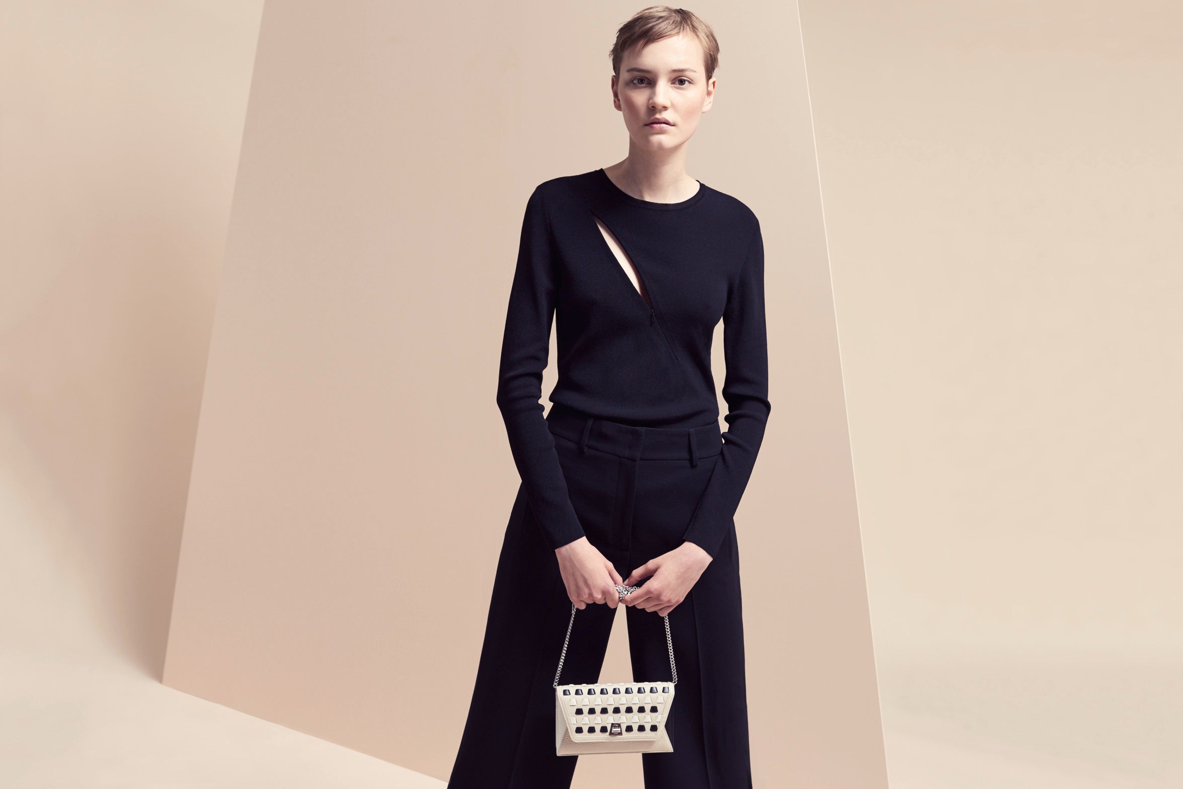 Black Clothing with pants and cashmere pullover including cutout