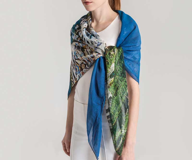 Akris Scarf in Silk with Wooden Dolls Print