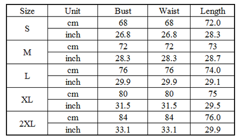 Bodyline Size Chart