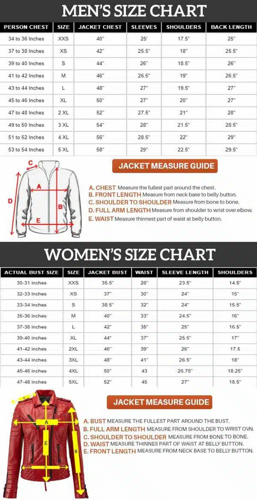 Size Guide Leather Jacket Men and Women