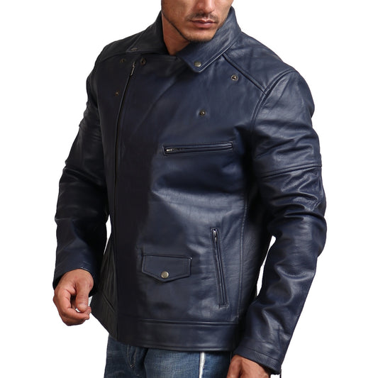 Blue Biker Enthusiast Leather Jacket - Dark Blue Jacket