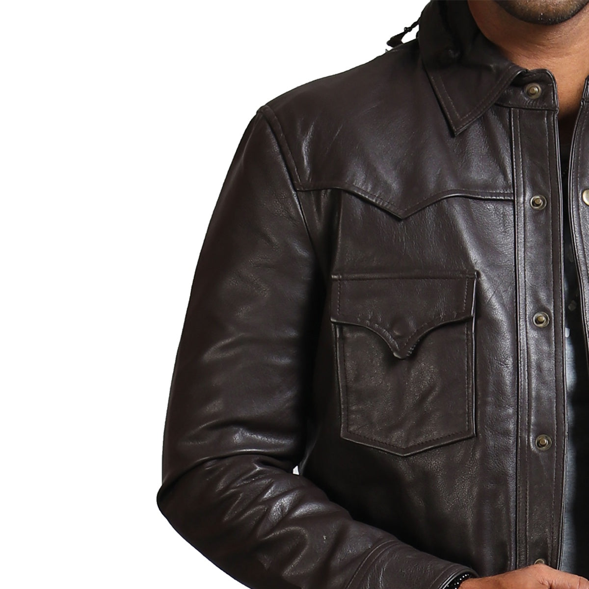 Dark Brown Trucker Leather Jacket - Brown Vintage Jacket – Alex Gear