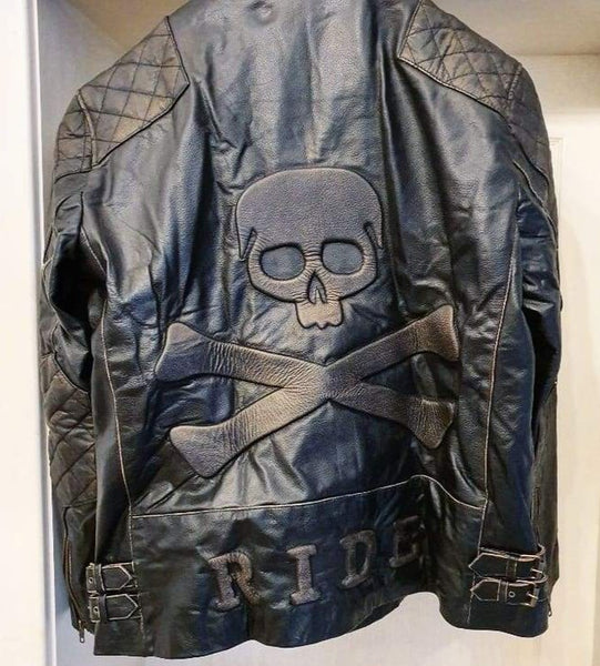 18 Black Skull nation leather jacket for Fashion