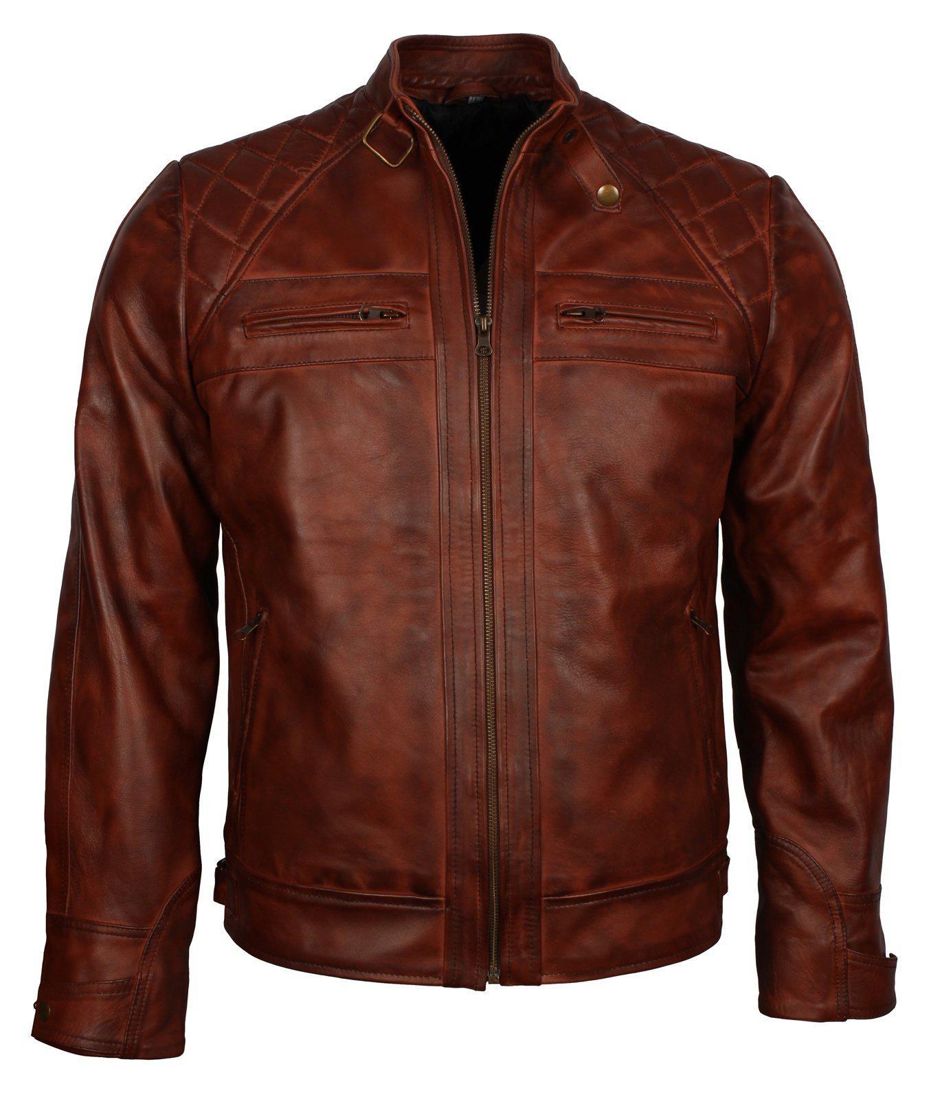 Cafe Racer Men's Brown Leather Jacket | Diamond Quilted#N# – Alex Gear