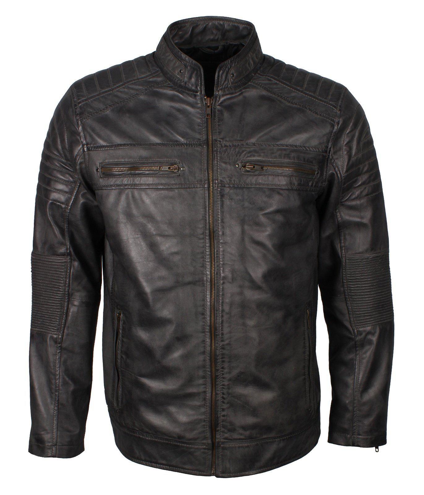 Alex Gear | Men's Cafe Racer Biker Leather Motorcycle Jacket