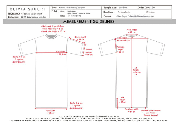 T-shirt dress: measurements