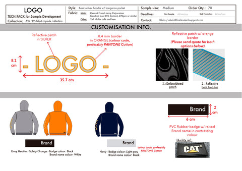 Tech pack sample (hoodie) - Customisation info