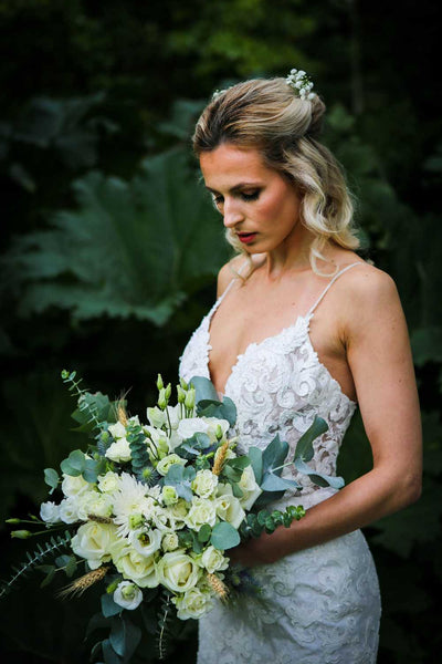 Green and white wedding bouquet