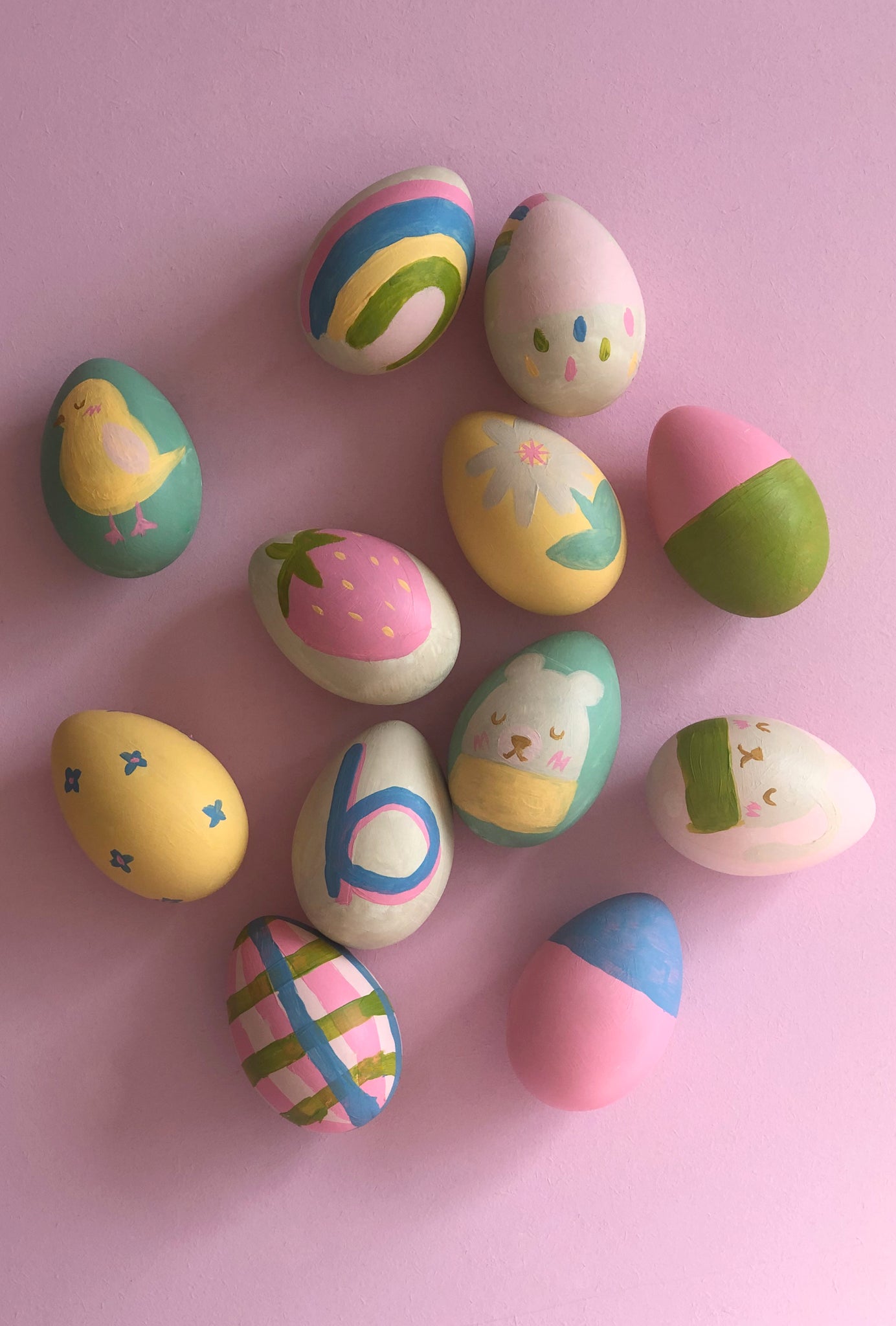12 individually painted colourful Easter Egg crafts for kids