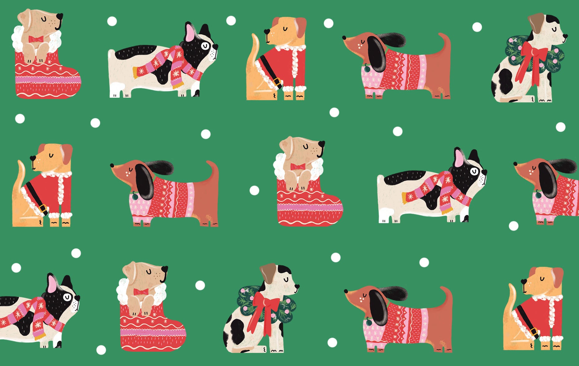 Cute dogs in Christmas jumpers pattern | Raspberry Blossom