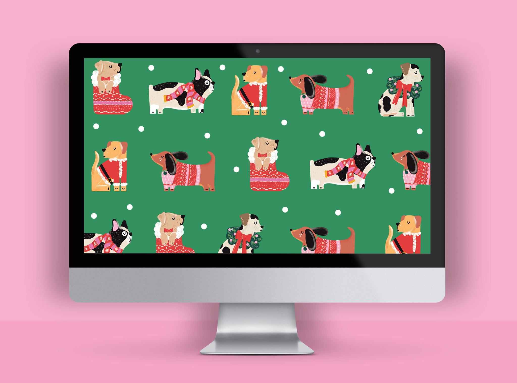 Cute Christmas dog pattern, free HD wallpaper for desktop | Raspberry Blossom