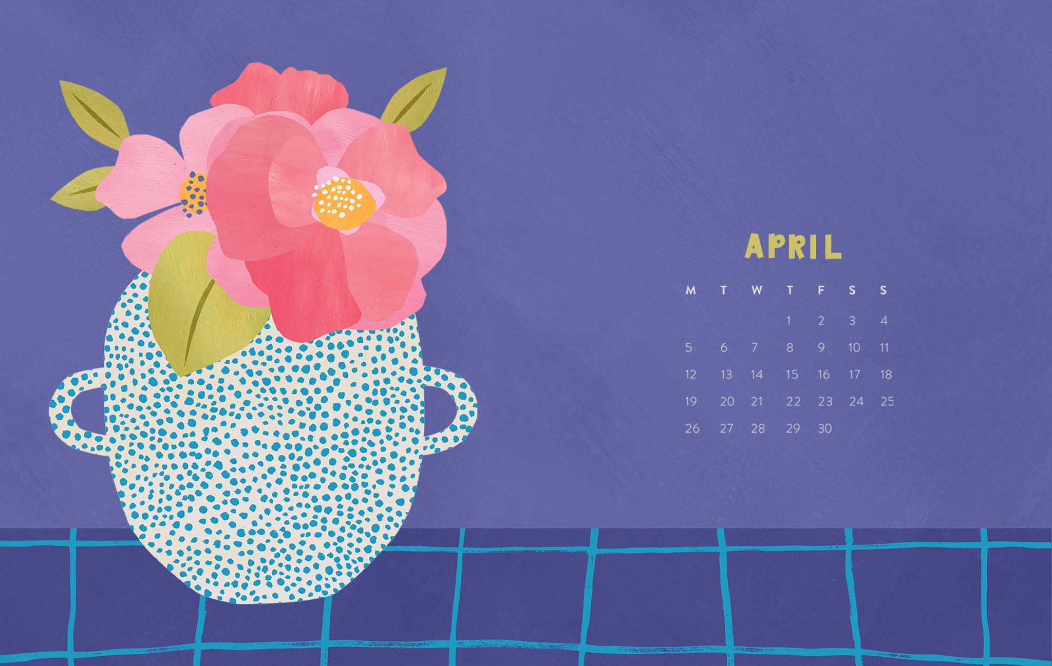 April calendar desktop wallpaper | Raspberry Blossom