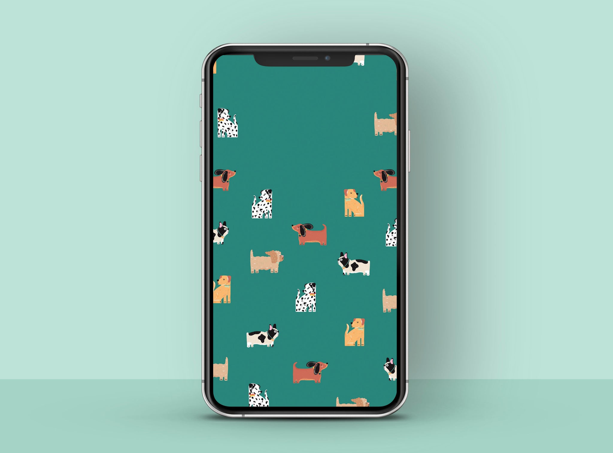 Free illustrated HD wallpaper for phone, cute dogs repeat pattern | Raspberry Blossom