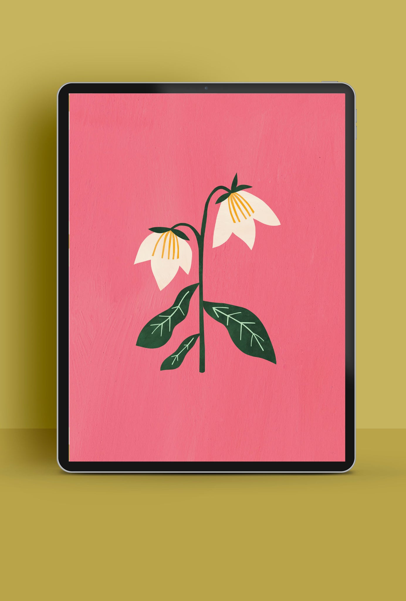 Illustrated tablet wallpaper with lily | Raspberry Blossom