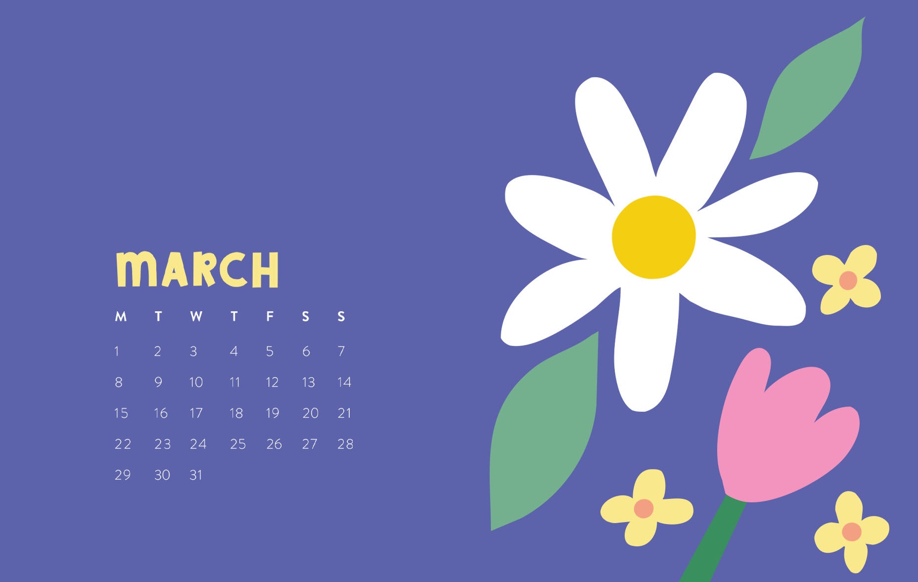 March Calendar Desktop Wallpaper | Raspberry Blossom