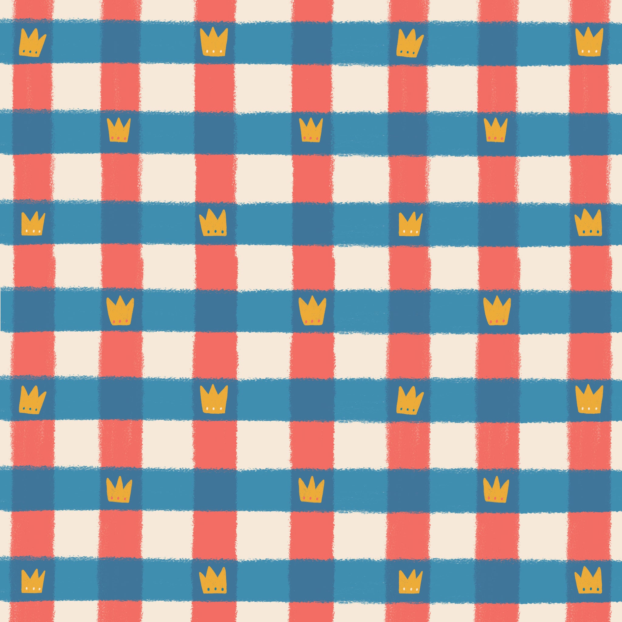 Tablet wallpaper with a classic check and crown illustration details | Raspberry Blossom