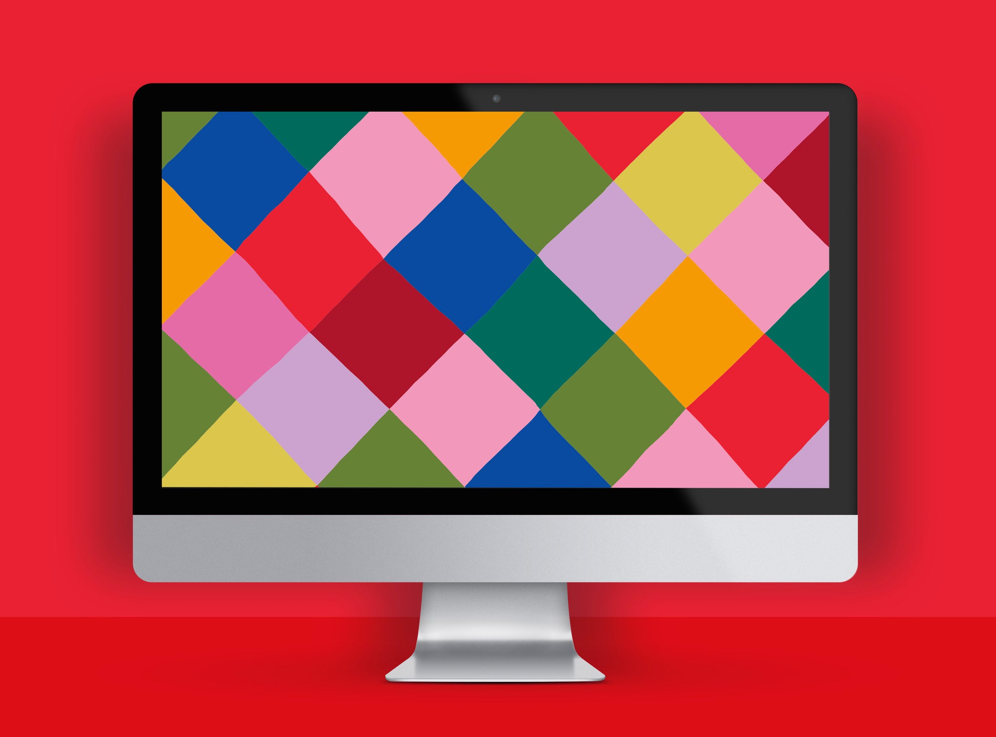Colourful Christmas Harlequin pattern wallpaper for desktop | Raspberry Blossom