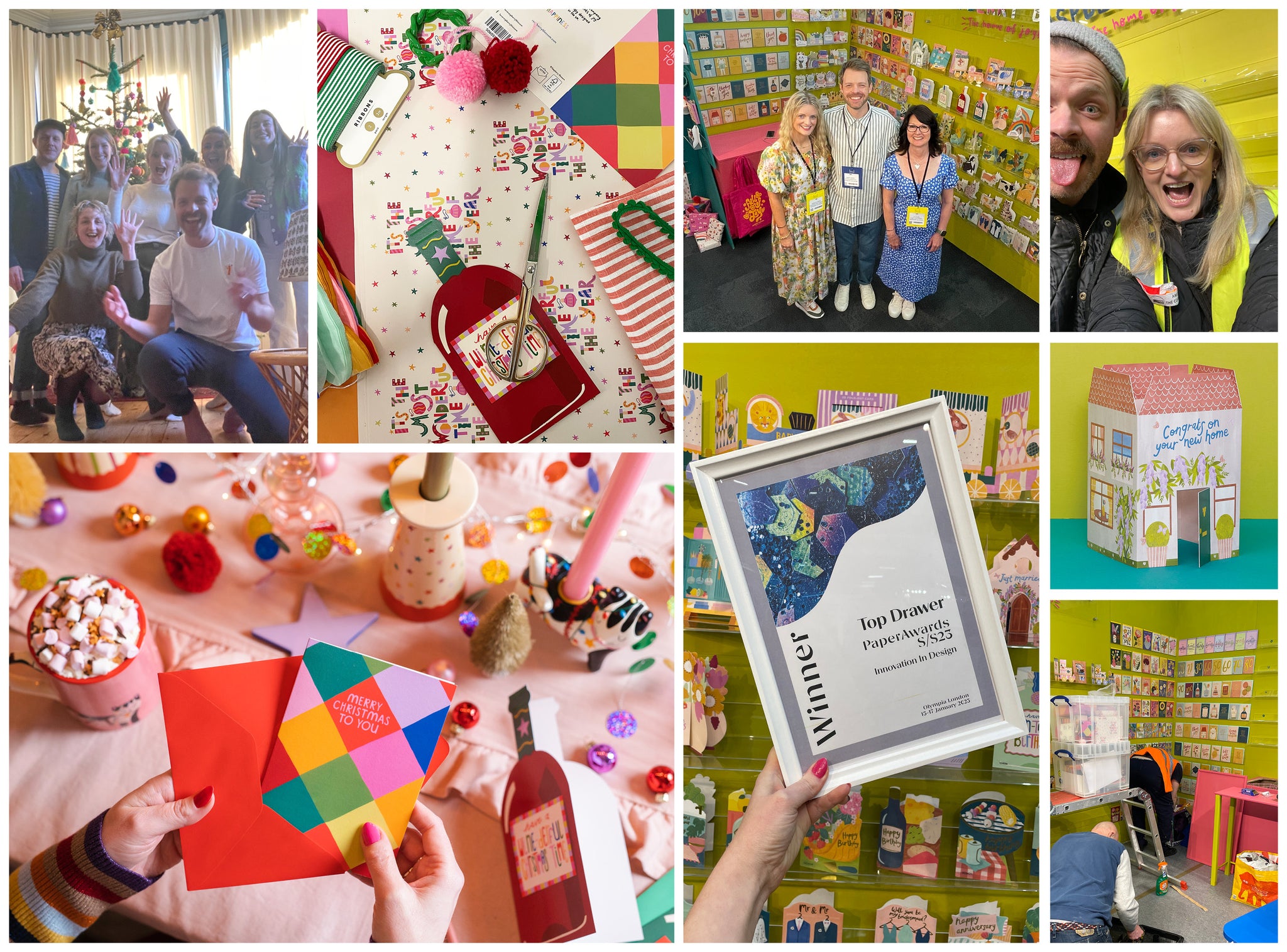 Collage of images from January including a Christmas photoshoot and Top Drawer trade show