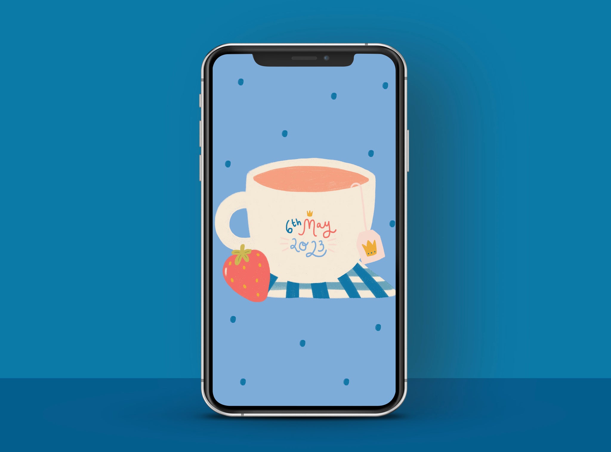 Royal Coronation themed illustrated tea cup wallpaper for phone | Raspberry Blossom