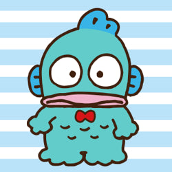 Hangyodon with bow tie on a blue and white striped background