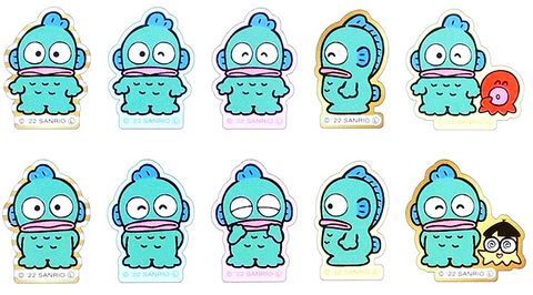 Die cut Hangyodon stickers with different expressions