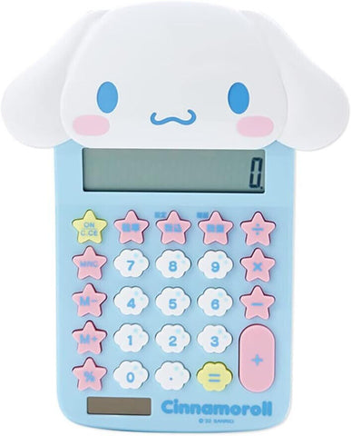 Die-cut Cinnamoroll calculator that has a Cinnamoroll face on top of the calculator.