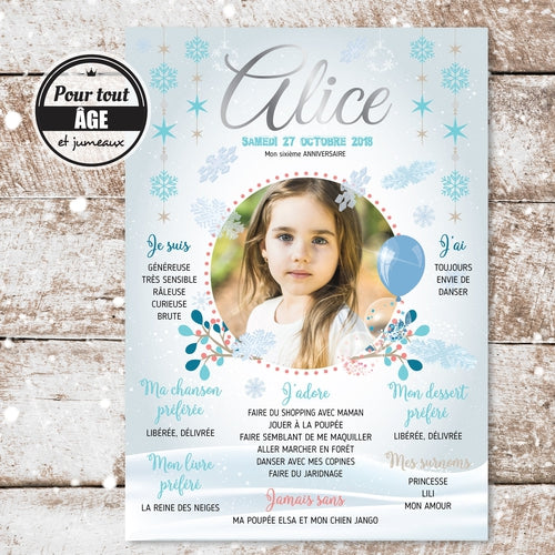 Affiche Anniversaire Fille Reine Des Neiges Omade