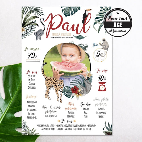 Affiche Anniversaire Personnalisee Jungle Tropical Affiche 1 An Bebe Omade