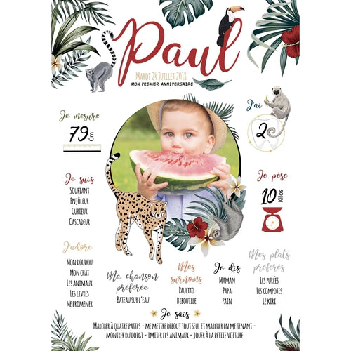 Affiche Anniversaire Personnalisee Jungle Tropical Affiche 1 An Bebe Omade