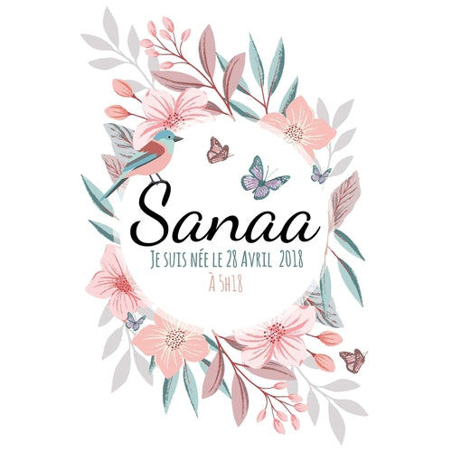 Affiche Bebe Fille Un Cadeau De Naissance Personnalise Theme Fleurs Omade