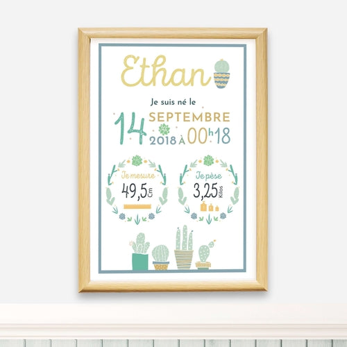 Affiche Chambre Bebe L Affiche De Naissance Cactus Personnalisee Omade