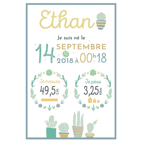 Affiche Chambre Bebe L Affiche De Naissance Cactus Personnalisee Omade