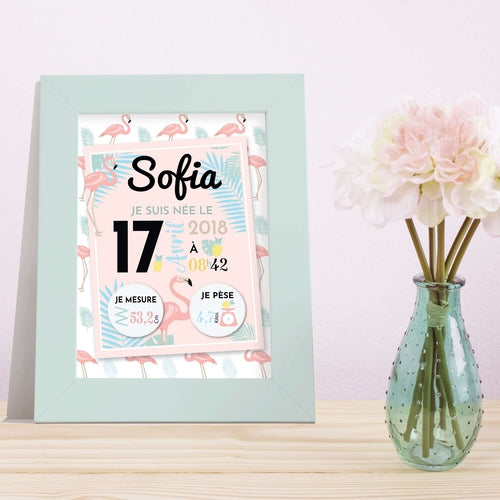  Affiche  naissance Fille  Flamant Rose Omade