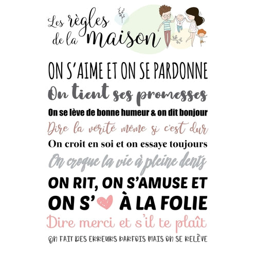 Affiche Personnalisee Regles De La Maison Avec Portrait Famille Omade