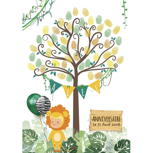 Arbre A Empreintes Bapteme Anniversaire Babyshower Safari Jungle Lion Omade