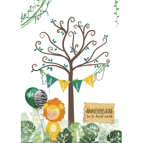 Arbre A Empreintes Bapteme Anniversaire Babyshower Safari Jungle Lion Omade