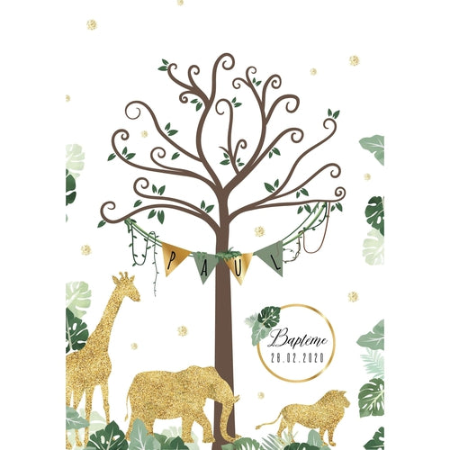 Arbre A Empreintes Safari Jungle Or Pour Bapteme Anniversaire Ou Baby Shower Omade