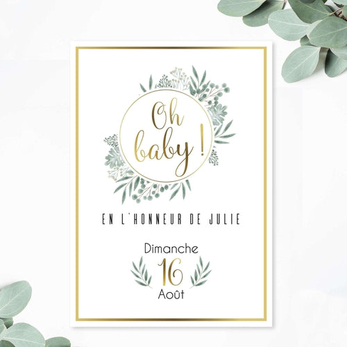 Baby Shower Affiche Bienvenue Future Maman Theme Eucalyptus Et Or Omade