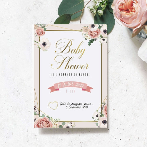 Baby Shower Affiche Bienvenue Future Maman Theme Fleurs Et Or Omade