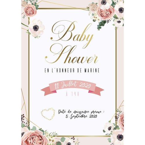 Baby Shower Affiche Bienvenue Future Maman Theme Fleurs Et Or Omade