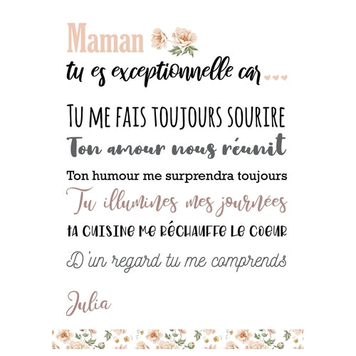 Cadeau Fete Des Meres Affiche Maman Tu Es Exceptionnelle Omade