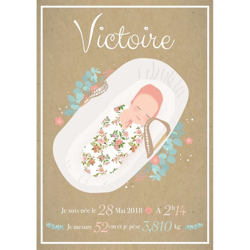 Affiche Naissance Bebe Fille Effet Kraft Omade