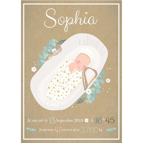 Affiche Naissance Bebe Fille Effet Kraft Omade