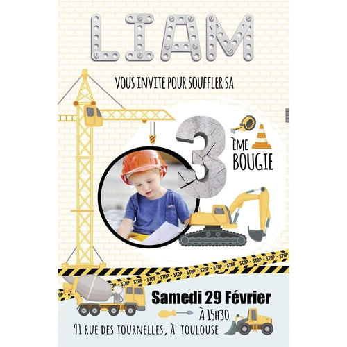 Invitation Anniversaire Garcon Theme Chantier Travaux Avec Sa Pellet Omade