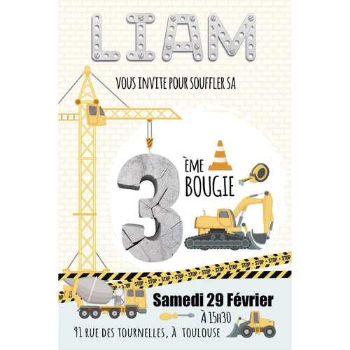 Invitation Anniversaire Garcon Theme Chantier Travaux Avec Sa Pellet Omade