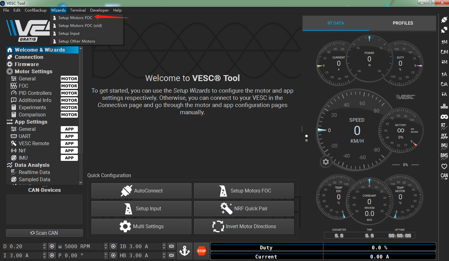 VESC project VESCTOOL electric speed controller VESC controller motor VESC how to set parameters in VESCTOOL how to set VESC