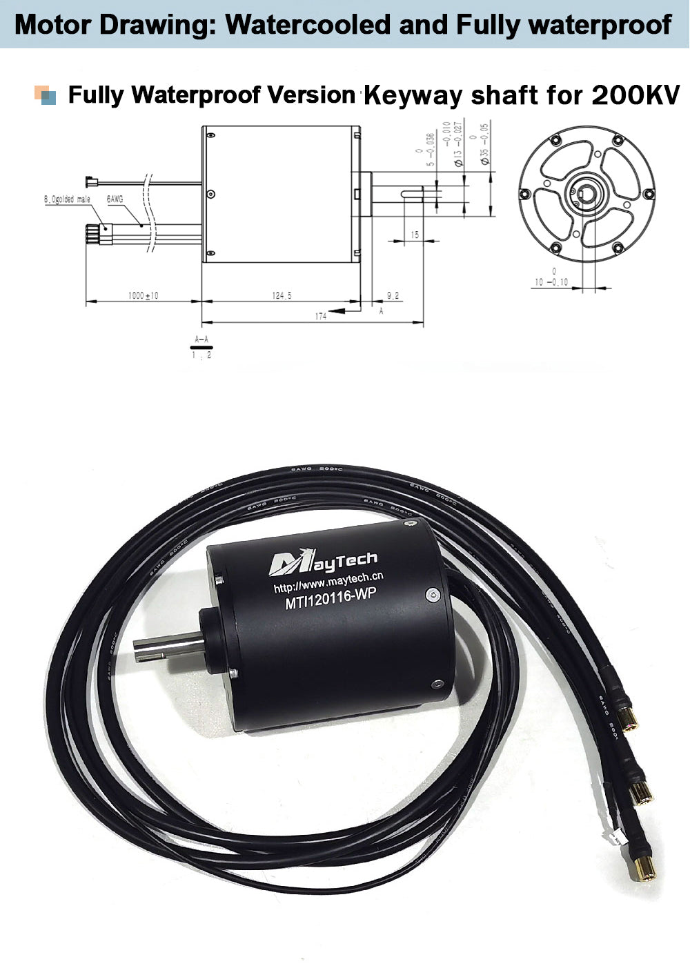 Maytech 120116 18KW watercooled inrunner motor for electric boat jetsurf motor kayak motor jetski jetboard engine